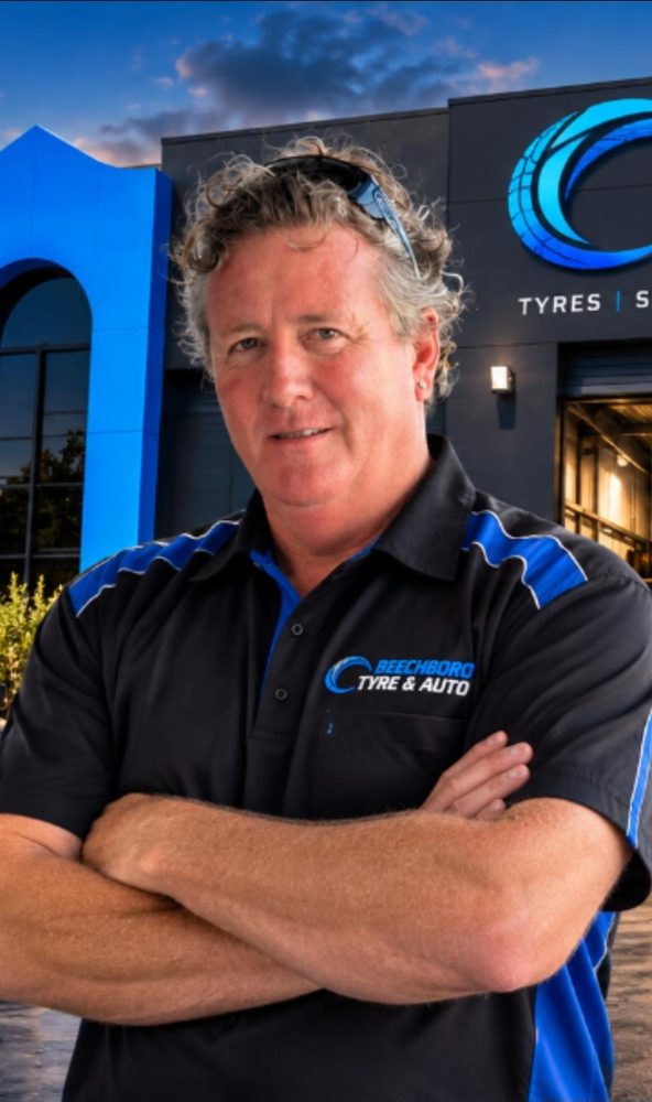 Chad Norman, owner of Beechboro Tyre & Auto, outside the Malaga workshop